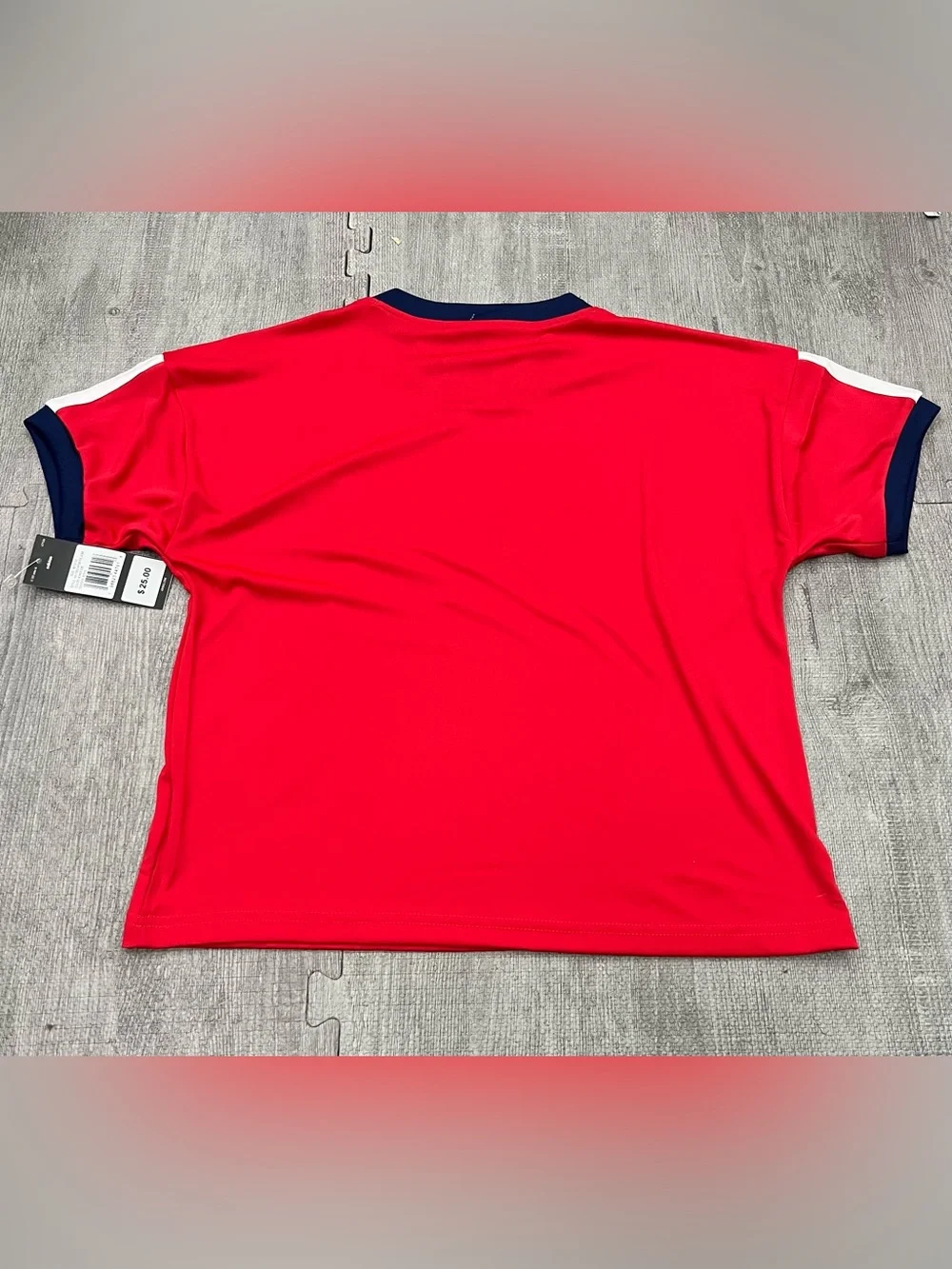 adidas Boys Soccer Jersey T-Shirt Red/Blue/White V-Neck Short Sleeve M